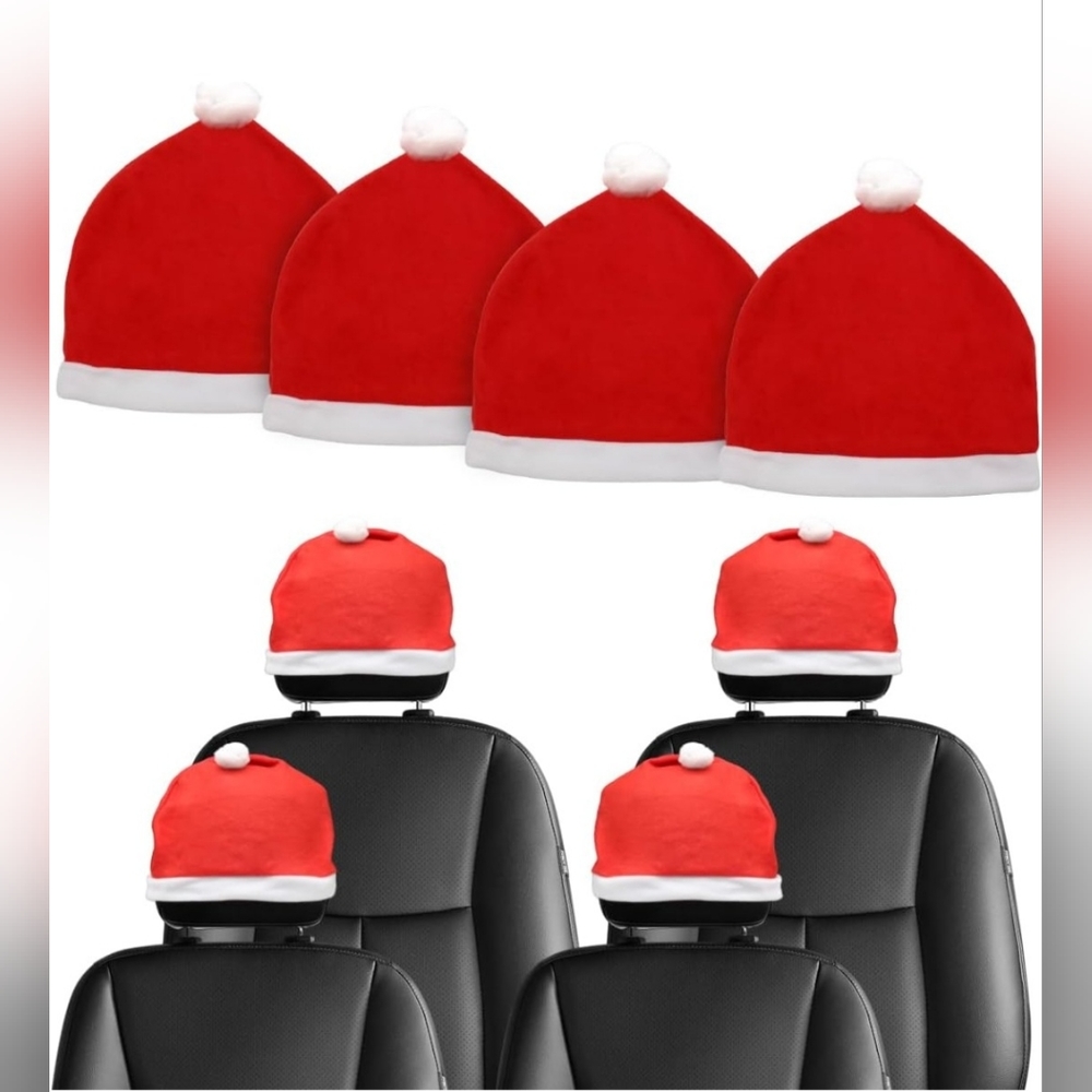 Santa's Headrest Covers 4 pack Dirty Dog Garage Holiday Auto Santa Red Car New